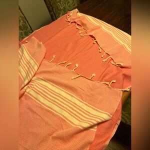 Barbie Pink/cream Cotton Scarf/wrap , Tassles